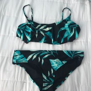 Ruffle bikini with green leaf design